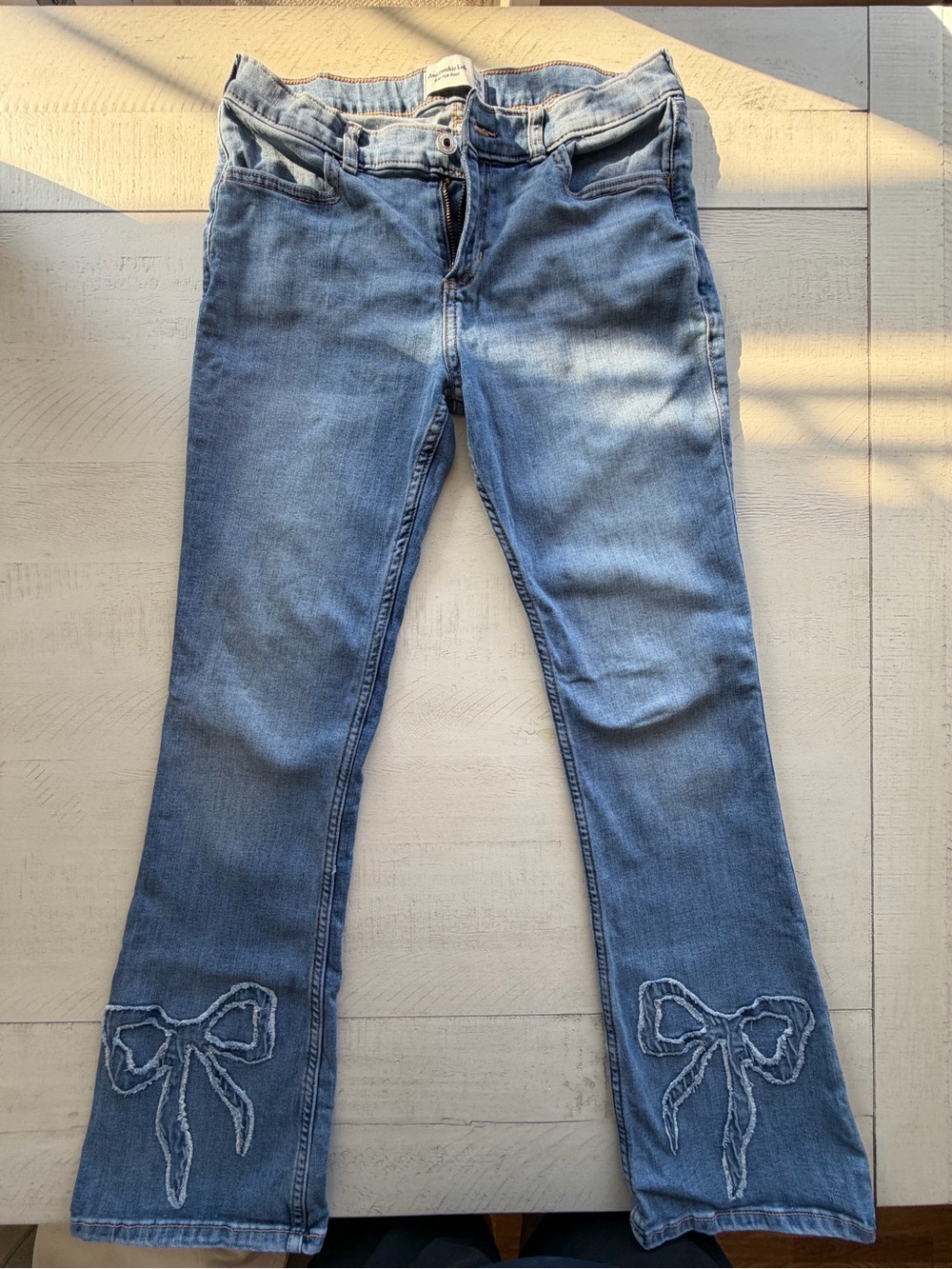 abercrombie kids Light Blue Flared Jeans with Embroidered Bows